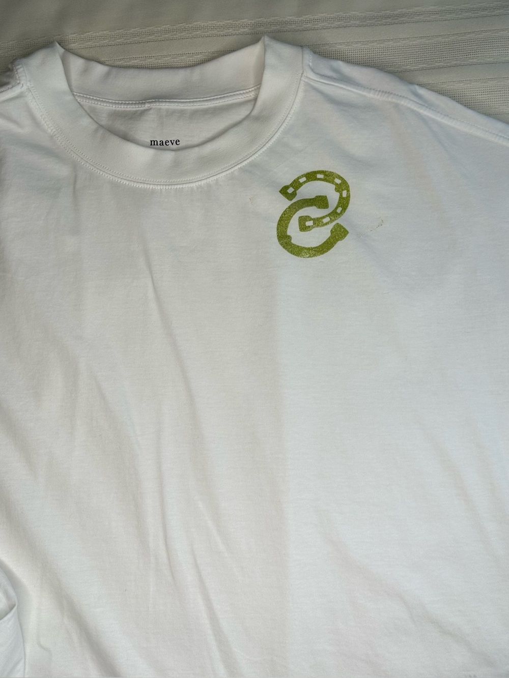 Maeve White Boxy Crop Tee with Lime Green Emblem 100% Cotton - Picture 13 of 15